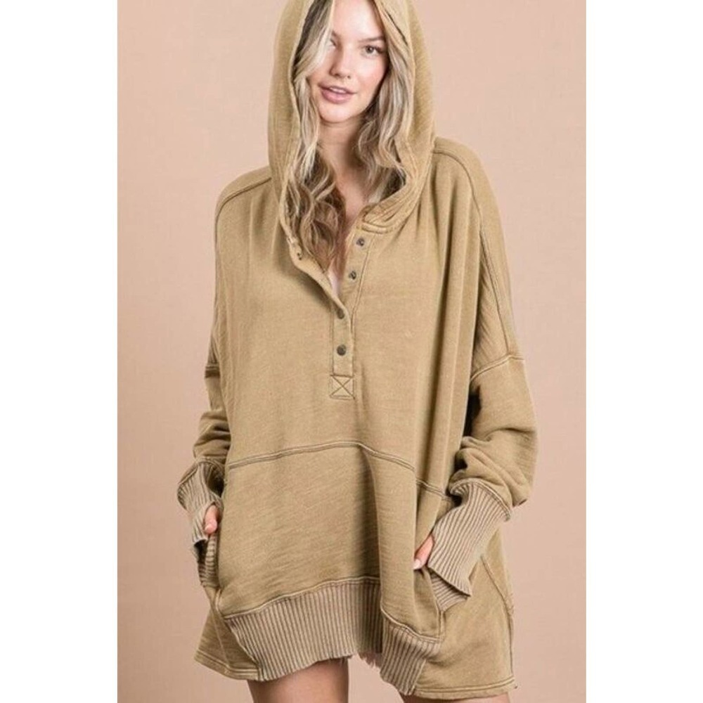 Bucket List Womens S Tan Button Front Ribbed Trim… - image 1